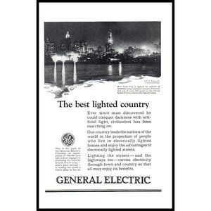 1924 GE General Electric Light Bulbs Lamp Vintage Print Ad New York City Skyline